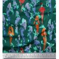 thumbnail image 1 of Soimoi Green Rayon Fabric Fish Ocean Fabric Prints By Yard 56 Inch Wide, 1 of 2