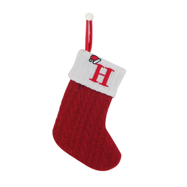 Fridja 7.87 Inches Monogram Christmas Stockings with Letters, Super Soft Christmas Stockings Red Knitted Hosiery Wool with White Super Soft Cuff for Christmas Xmas Tree Holiday Fireplace (H)