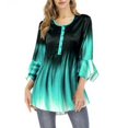 thumbnail image 2 of Maoww Gradient Couleur T-Shirt Femmes Casual Bouton Col Rond Manches Volantes Chemisier Swing Ample Top, 2 of 3