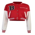 thumbnail image 3 of Veste de Baseball Courte pour Femmes, Décontractée, Rétro, Style Varsity, Lettres Brodées, Boutonnée, Ample, Blouson Bomber, 3 of 6