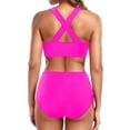 thumbnail image 2 of Tungbrin Womens Bikini Sets 2 Piece High Waited Sports Swimsuit Summer Beach Solid Color Round Neck Bathing Suits, 2 of 4