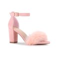 thumbnail image 1 of BLISSFUL STEP Edition Women's Faux Fur Ankle Strap Block Heel Open Toe Sandals Pink 6, 1 of 8