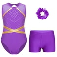 thumbnail image 1 of RUNQHUI Kids Girls Gymnastics Dance Active Outfit Sleeveless Patchwork Rhinestones Leotard with Shorts Purple 12, 1 of 7