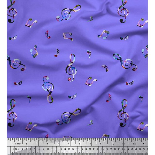 Soimoi Georgette Viscose Fabric Notes Musical Instrument Print Sewing Fabric Yard 42 Inch Wide