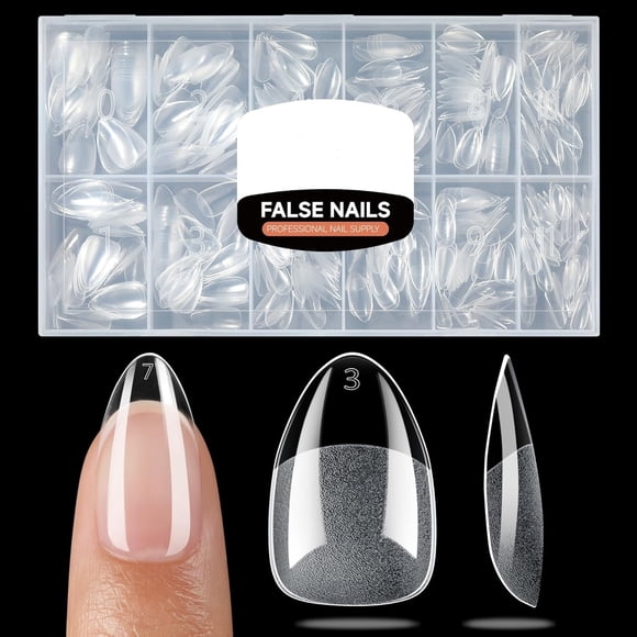 504pcs Short Almond Nail Tips, Soft Gel Acrylic Fake Nails Soft Gel X Nail Tips, Full Cover Pre-Shaped Matte Clear Press on Nails for Extension, 12 Sizes