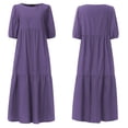 thumbnail image 4 of LOVZFMLL Mode Femmes Ample Couleur Unie O Manches Bouffantes Décontractée Manches Courtes Robe Violet P, 4 of 4