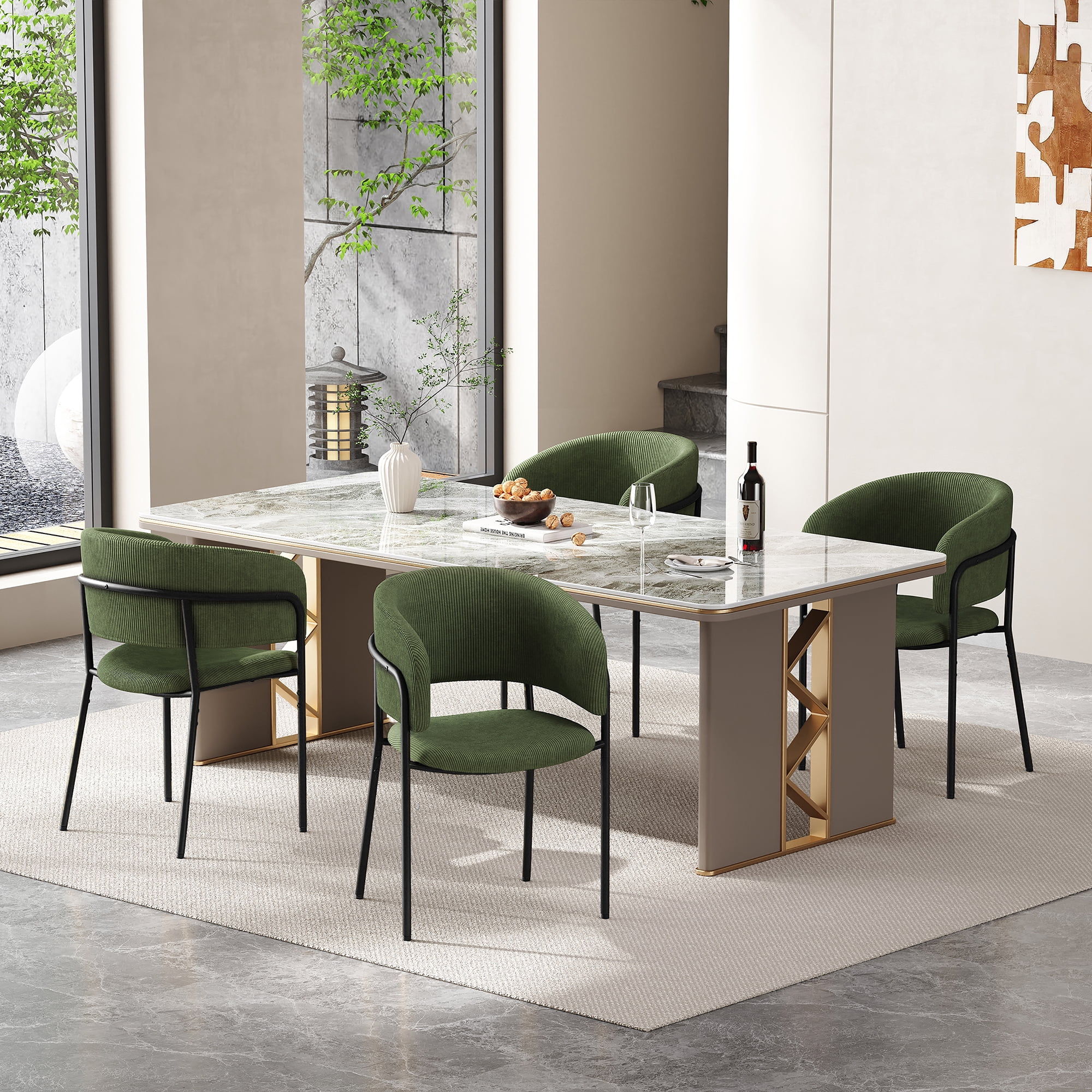 Ensemble de 4 chaises d'appoint modernes Noble House HORIZON avec pattes inclinées et pieds réglables (vert)