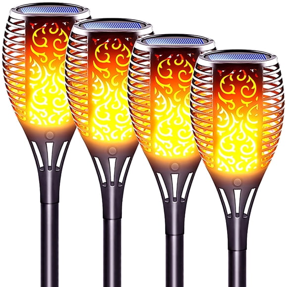 LazyBuddy Solar Torch Lights Outdoor, Large Solar Tiki Torches with Flickering Dancing Flame, IP65 Waterproof Halloween Decoration for Canadian Garden/Patio/Pathway, Auto