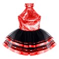 thumbnail image 4 of Oyolan Robe Justaucorps de Danse de Ballet Métallisée à Paillettes Scintillantes pour Filles Enfants avec Jupes Tutu en Maille Robes de Performance Rouge 16, 4 of 6