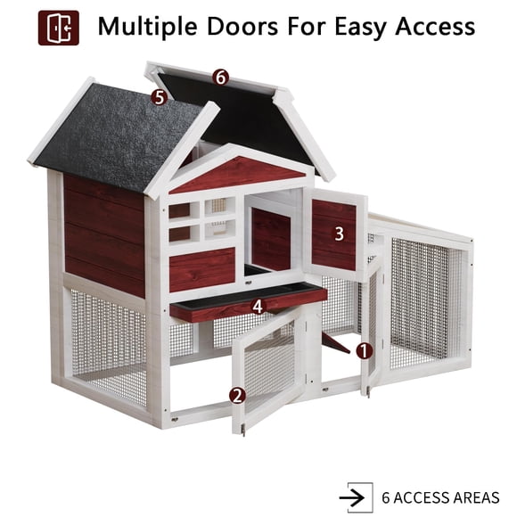 EastVita Double Layer Rabbit Hutch, Wooden Bunny Cage with Run & Removable Tray, Weatherproof Roof for Indoor/Outdoor, White