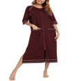 thumbnail image 3 of Crew Neck Zip-up Slit Long Dress for Women  Short Sleeve Nightgown, 3 of 6