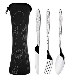 3pcsMulti-colorCutlery Set Steak Couteau Fourche Spoon avec/Clot Sac (Noir)