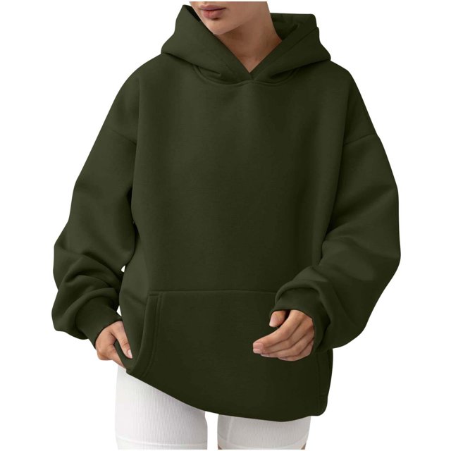MeetoTime Women's Oversized Sweatshirt Fall Lightweight Long Sleeve Hoodie Fleece Pocket Pullover Tops
