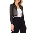 thumbnail image 4 of INSPIRE CHIC Women's Button-Front Point Collar Mesh Sheer Long Sleeve Shirt Tops XS Black, 4 of 6