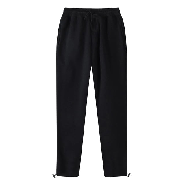 RKSTN Mens Pants Loose Soft Sports Leisure Pocket Solid Color Elastic Waist Drawstring Straight Leg Retractable Hem Design Long Pants Outdoor Hiking Workout Pants