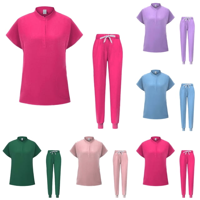 FRSASU Ensemble de Sarraus pour Femmes Manches Courtes Col Rond Hauts et Pantalons de Jogging à Cordon Ensembles de Sarraus avec Poches Violet TG(TG)