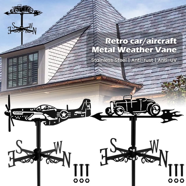 Girouette en Métal Résistante aux Intempéries, Indicateur de Direction du Vent Rétro Créatif, Accessoires de Décoration de Toit Weathercock pour Jardin Extérieur, Cour, Patio, Ferme