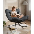 thumbnail image 3 of GOGRANT Outdoor Papasan Rocking Chair, Oversized Patio Rocker with Thick Cushion & Sturdy Metal Frame, Wicker Egg Chair for Balcony Backyard Porch Garden, 350LBS Capacity, Black, 3 of 13