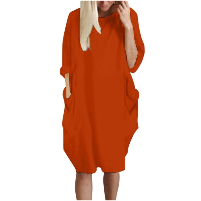 CEHVOM Robe Ample pour Femmes avec Poches, Col pour Dames, Hauts Longs Décontractés, Robe, Grande Taille, Solde