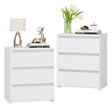 Homfa 2 Pcs White Nightstand with 3 Drawers, Sofa Table for Living Room, Modern Wooden Storage Cabinet for Bedroom