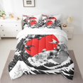 thumbnail image 2 of YST Mount Fuji Bed in a Bag King Size Japanese Style Koi Fish Duvet Insert Ukiyo-E Theme 7 Piece Comforter Set Mountain Cherry Blossom Red Sun Ink Painting Flat Fitted Sheet,Black White, 2 of 5