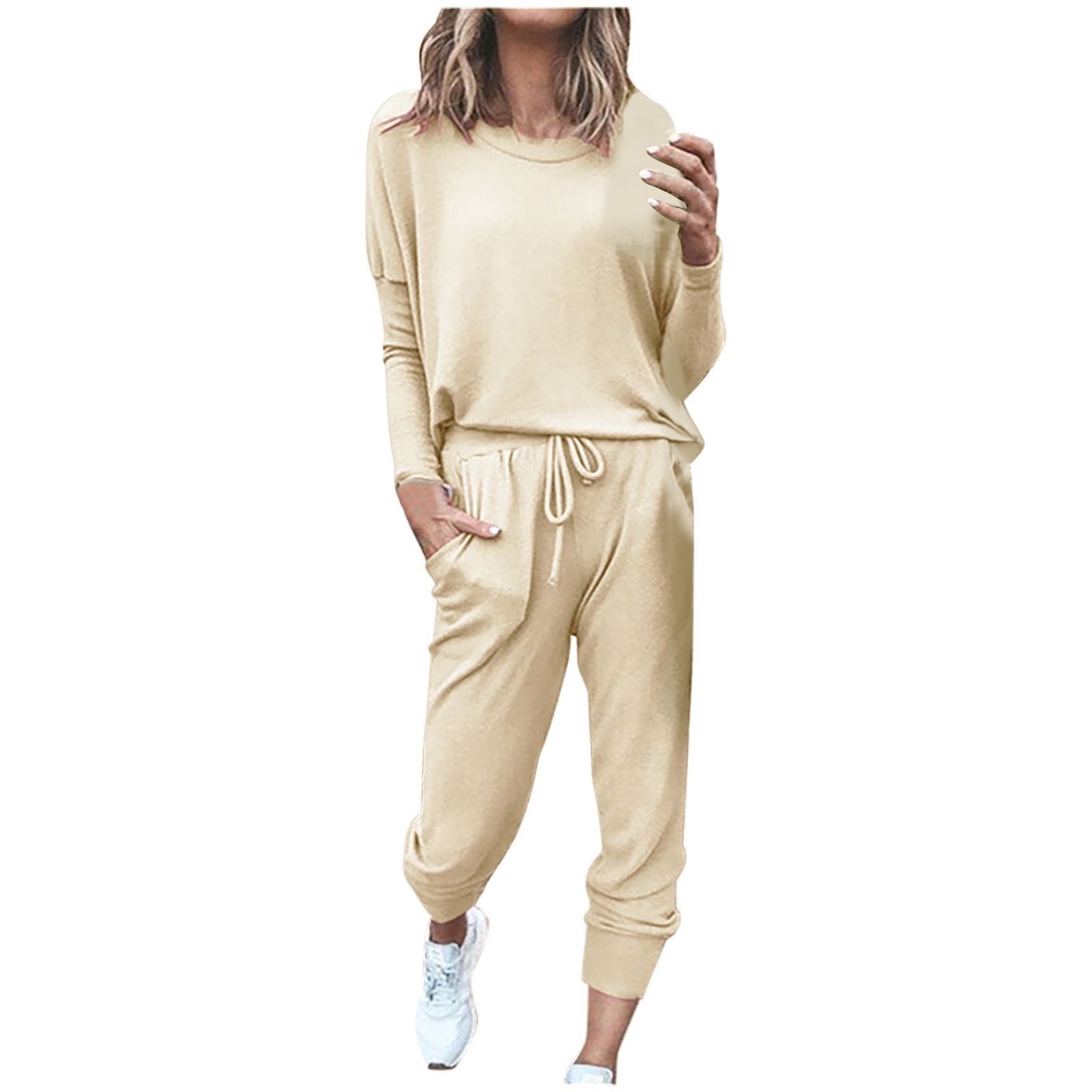 Yuyuzo Womens Casual Solid Color Set Sweatsuit Pullover Jogger Pants Two Piece Outfit Tracksuits