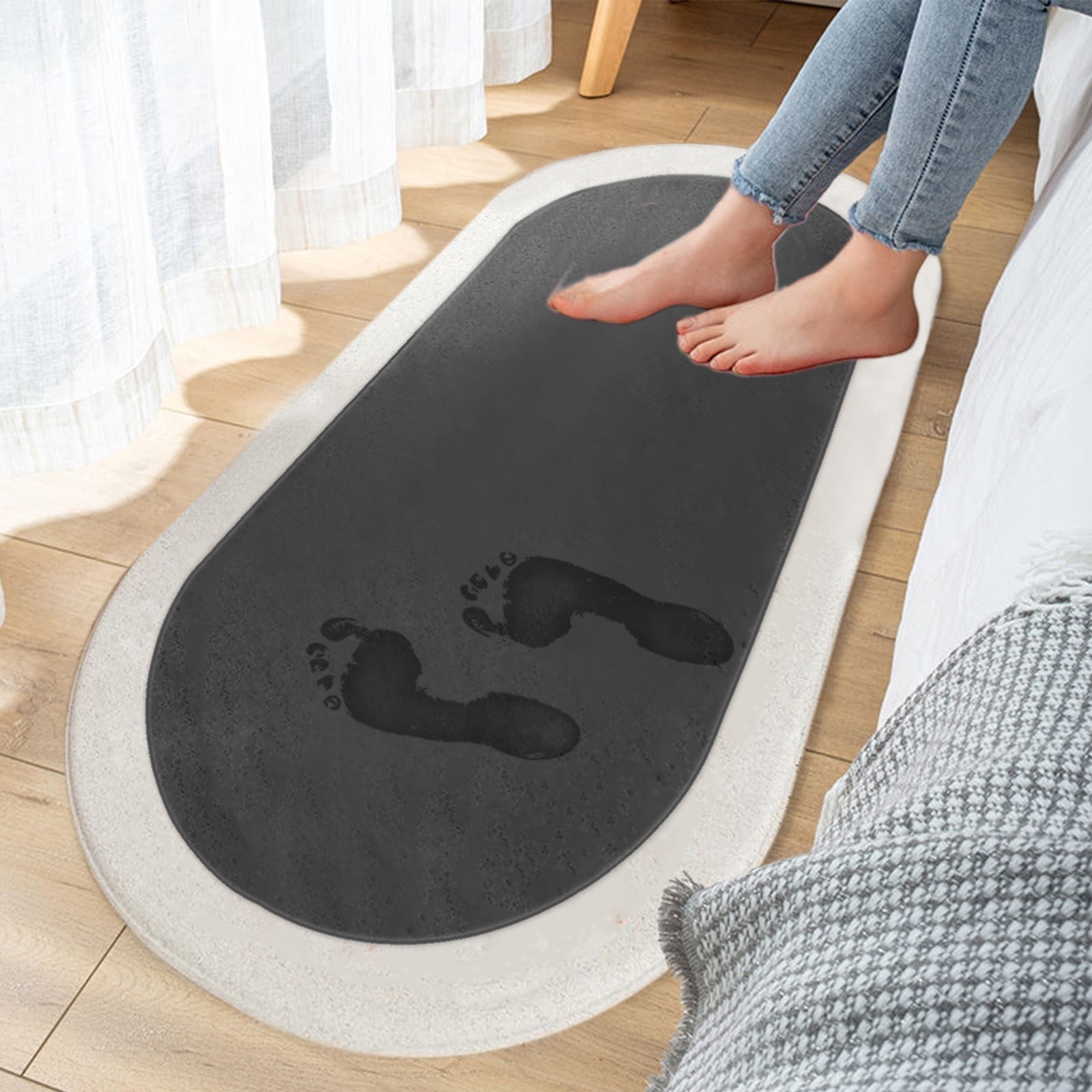 ABPWLY Soft Shaggy imitation Wool Rug for Bedroom, 40x80cm Oval Plush Carpet with Non-Slip Back, Water Absorbent Washable Mat, Multiple Colors