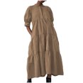 thumbnail image 1 of AherBiu Plus Size Maxi Dresses for Women Button up High Neck 1/2 Sleeve Ruched Ruffle Flowy Long Summer Dress, 1 of 6