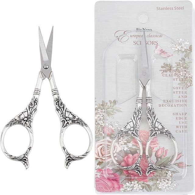 HLONK 2Inch Stainless Steel Scissors Silver Sewing Embroidery Scissors Small Precision Detail Scissors Vintage Shears Sharp Cutter for Fabric Paper Cutting Craft Art Work DIY Tool DIY