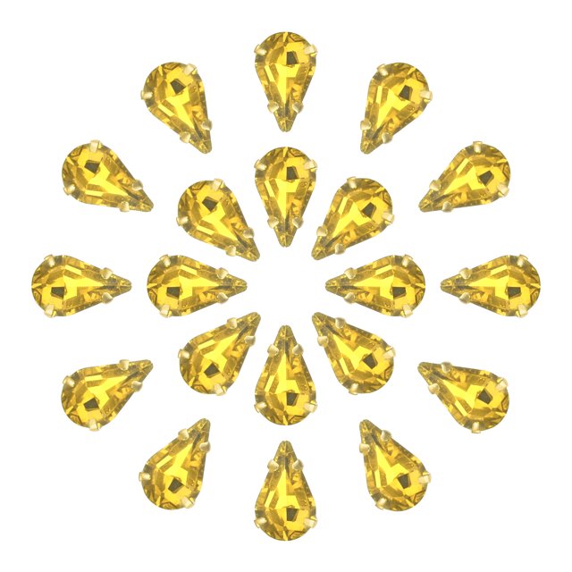 Unique Bargains 20Pack Teardrop Sew on Rhinestone - 13x8mm Glass Teardrop Crystal Rhinestones in Gold Prong Setting (Yellow)