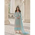 thumbnail image 2 of Custom Made Indian Women Designer Embroidery Work Straight Sky Blue Kurti Pant With Dupatta., 2 of 4