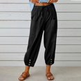 thumbnail image 2 of Women‘s Cotton Linen Pants Drawstring Elastic Waist Capri Pants Lounge Pants with Pockets, 2 of 9
