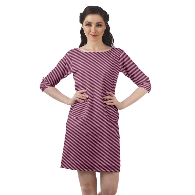 Moomaya Robes Tuniques Imprimées Femmes Fente Arrière Robe à Manches 3/4 avec Poches