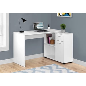 Monarch Specialties Bureau d'ordinateur, Bureau à la maison, Coin, Tiroirs de rangement, 46"l, L Forme, Travail, Ordinateur portable, Stratifié, Blanc, Contemporain, Moderne