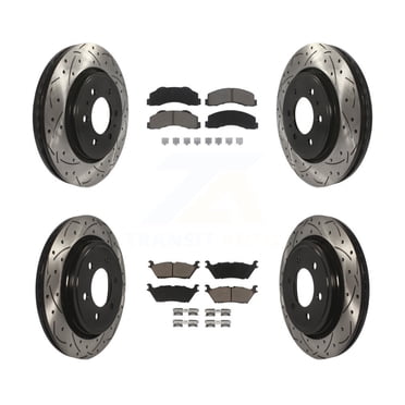Transit Auto Front Rear Coated Drilled Slotted Disc Brake Rotors and Ceramic Pads Kit for Car 2015-2017 Ford F-150 with Electric Parking KDC-100291