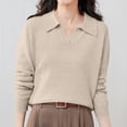 thumbnail image 4 of Polo Pullover Sweater Merino Wool Seamless Sweater Sweaters for Women Oversized Sweaters Cropped Sweater Polo Sweater Solid Color Polo Shirts Knitted Pullover Basic Sweater Tops Beige XL, 4 of 8
