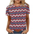thumbnail image 2 of Blouse d'Été Grande Taille à Manches Courtes pour Femmes, T-Shirts d'Été Décontractés à Col Rond à Manches Courtes, Imprimé Drapeau, Coupe Ajustée, Hauts Basiques, Tees, Blouses, T-Shirt à Col en V pour Femmes en Liquidation, 2 of 6