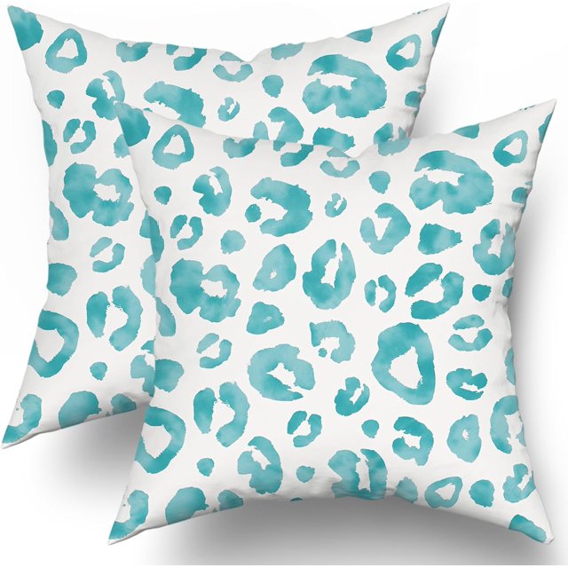 Teal Grey Leopard Print Pillow Covers 20X20 Inch Teal Gray Watercolor Cheetah Decorative Pillow Cases Animal Square Throw Pillow Case Set of 2 Home Decor For Sofa Living Room Bedroom Bed Cushion