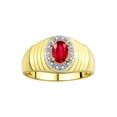 thumbnail image 1 of RYLOS Men's Rings 14K Yellow Gold Classic Halo Of  Diamonds 7X5MM Oval Gemstone Designer Ring Ruby July Birthstone Rings For Men Size 12, 1 of 7