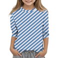 thumbnail image 1 of MeetoTime T-Shirt à Manches 3/4 Rayé Imprimé pour Enfants Col Rond Décontracté Ample Blouses pour Garçons Filles 3-12 Ans, 1 of 4