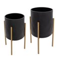 thumbnail image 1 of S/2 AZTEC PLANTER ON METAL STAND, BLACK/GOLD, 1 of 3