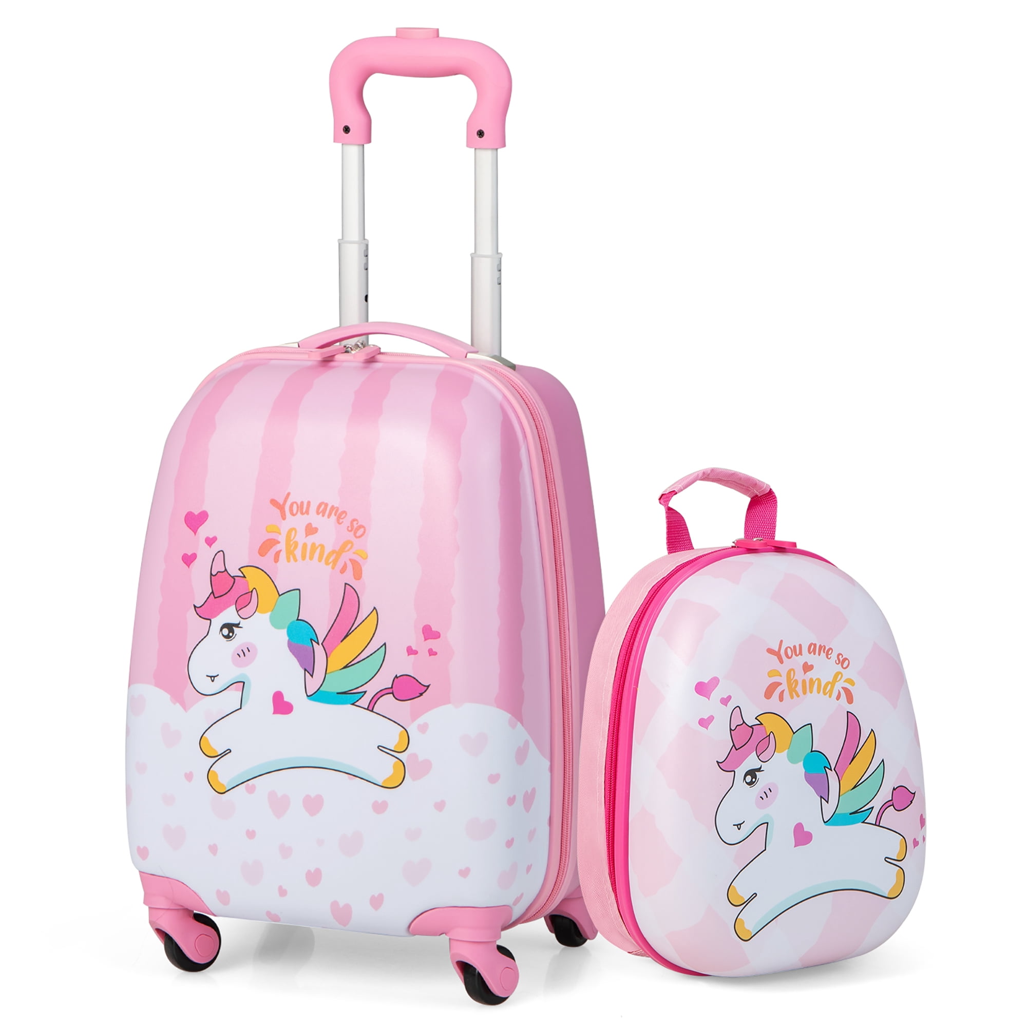 Costway 2PC Kids Carry On Luggage Set 12" Backpack and 16" Rolling Suitcase for Travel