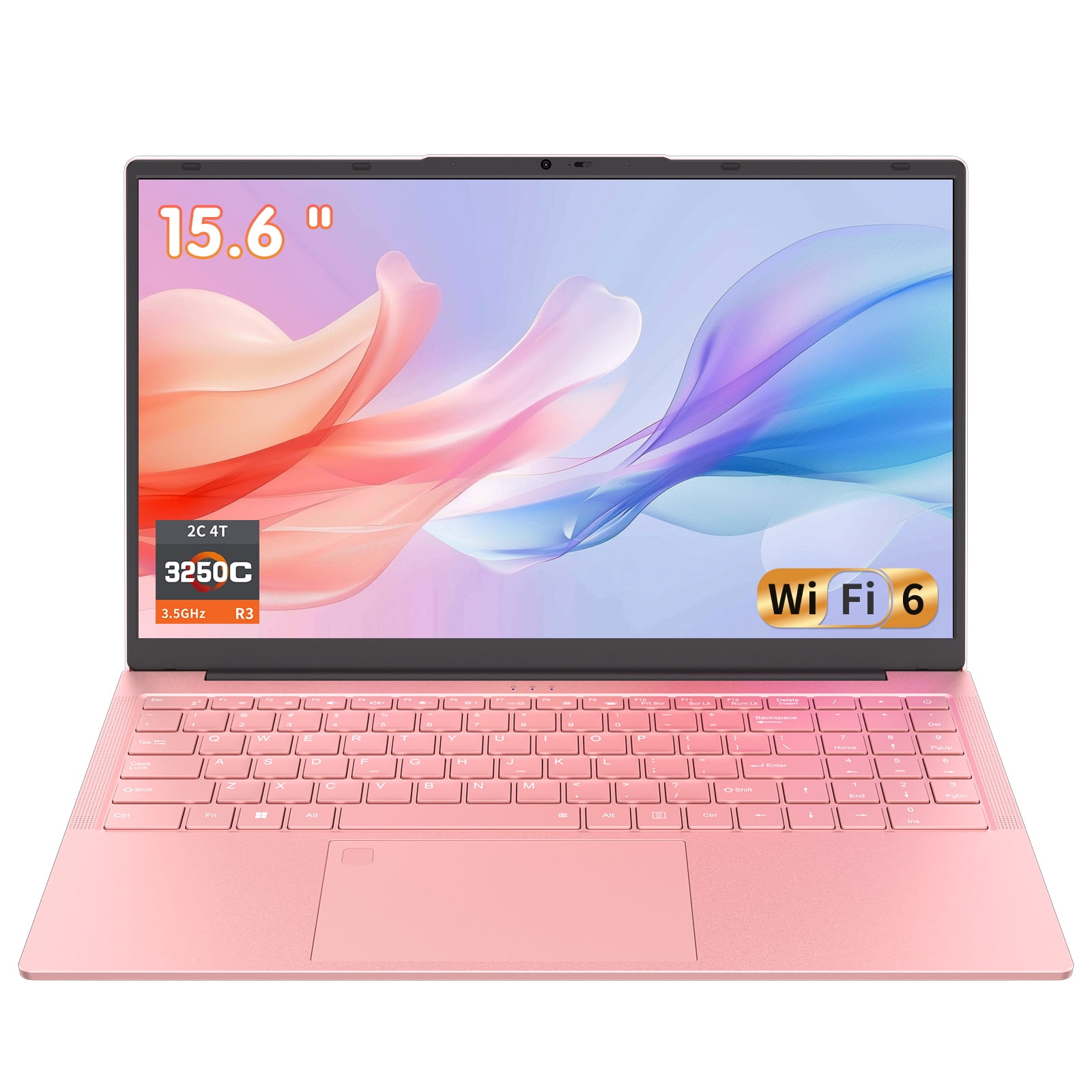 Pryloxen 15.6" Laptop,Win11 Pro Computer,3250C CPU,Up to 3.5GHz, 8GB RAM 256GB SSD,Backlit, Fingerprint, Wi-Fi 6,Bluetooth 5.3, Pink