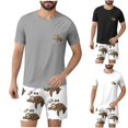 thumbnail image 1 of JDQJBZ Mens 2 Piece Pajama Set Short Sleeve Crewneck T Shirt and Shorts with Print, 1 of 5