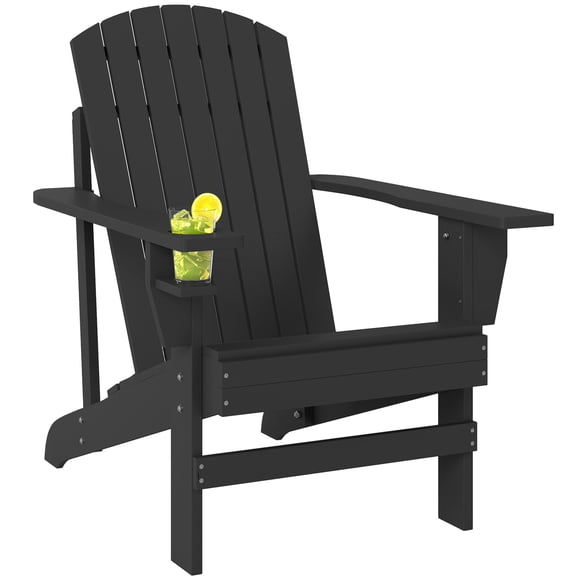Outsunny Classic Adirondack Chair with Cup Holder for Backyard Black