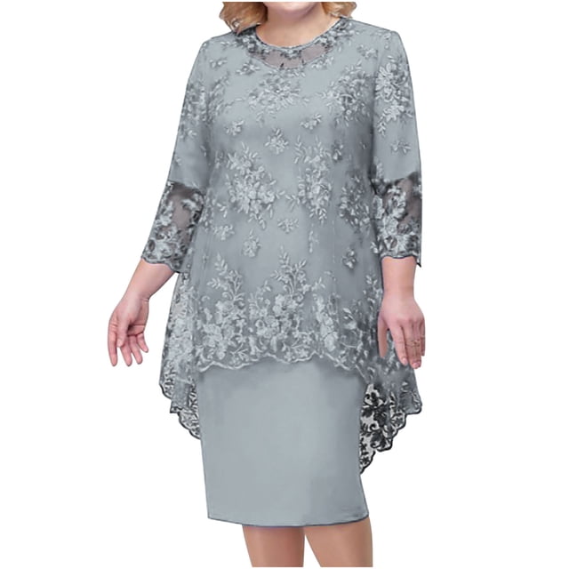 Robe de Soirée pour Femmes Grande Taille en Dentelle Brodée, Ensemble Deux Pièces, Robe Ajustée au Style