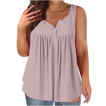 asjyhkr Camisoles Grande Taille pour Femmes Sans Manches Coupe Ample Chemises Plissées T-Shirts d'Été Mode Décontractée
