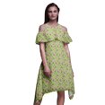 thumbnail image 1 of Bimba Robe Tunique Évasée à Manches Flottantes à Épaules Dénudées à Imprimé Floral Vert pour Femmes - Grande, 1 of 6
