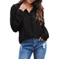 thumbnail image 2 of BJYX Blouse Womens V Neck Chiffon Blouse Long Sleeve Button Shirt Tops Pompom Button Down Solid Color Slim Tops, 2 of 5