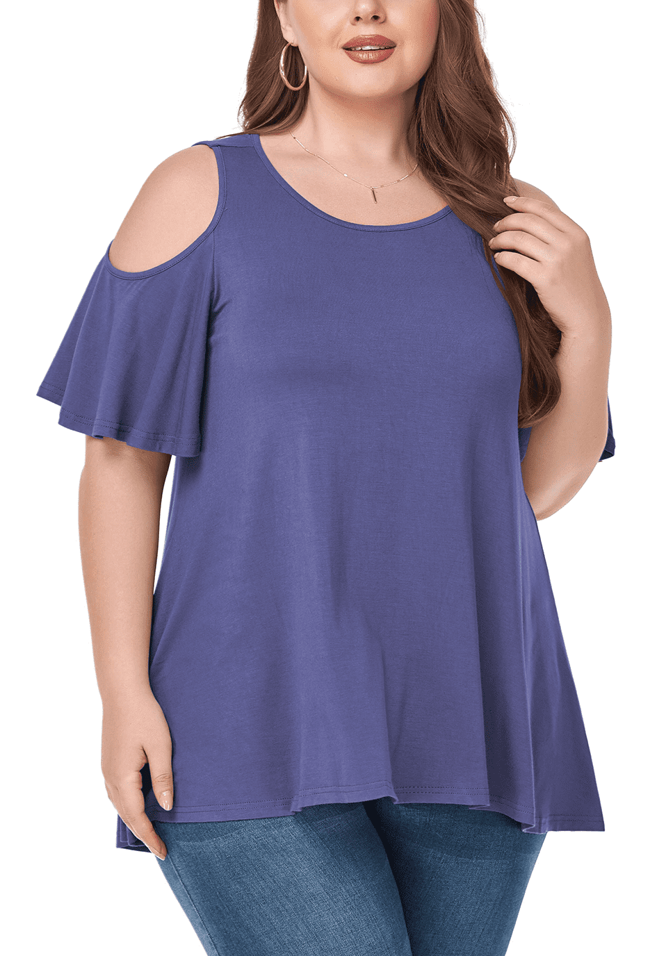 CHUANK Women‘s Plus Size Cold Shoulder Tunic Top Summer Short Sleeve Blouse